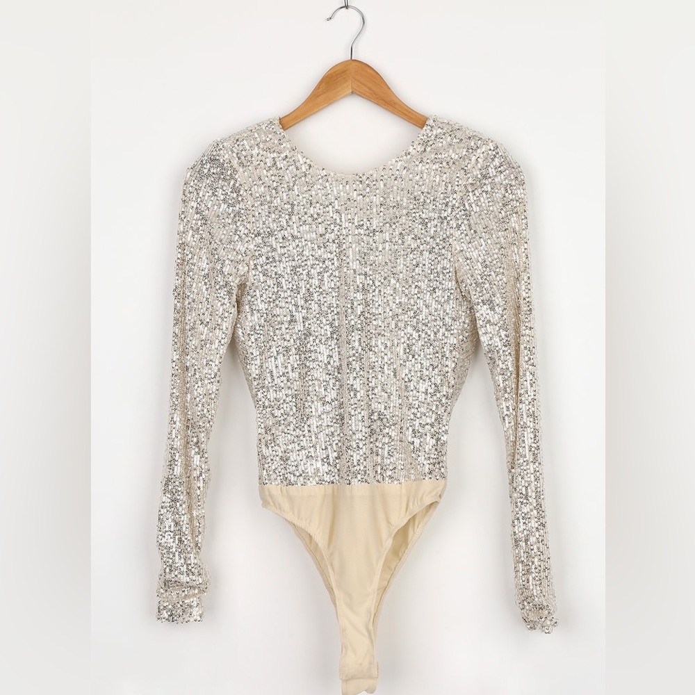 Shimmering Cowl-back Bodysuit holiday ready